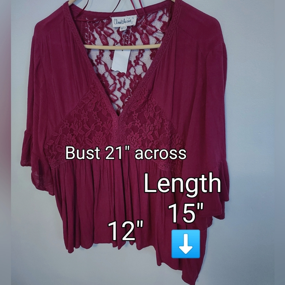Boho Lace Top Wine Color NWT - Picture 4 of 16